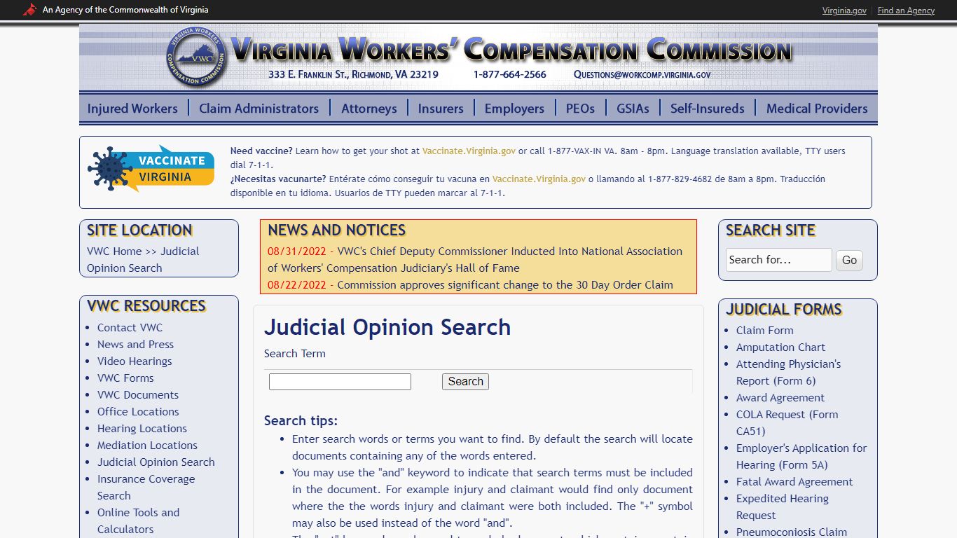 Judicial Opinion Search | Virginia Workers' Compensation Commission
